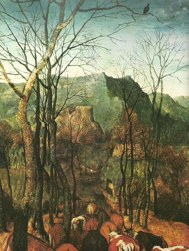Pieter Bruegel detalj fran hjorden drives drives hem,oktober eller november Norge oil painting art